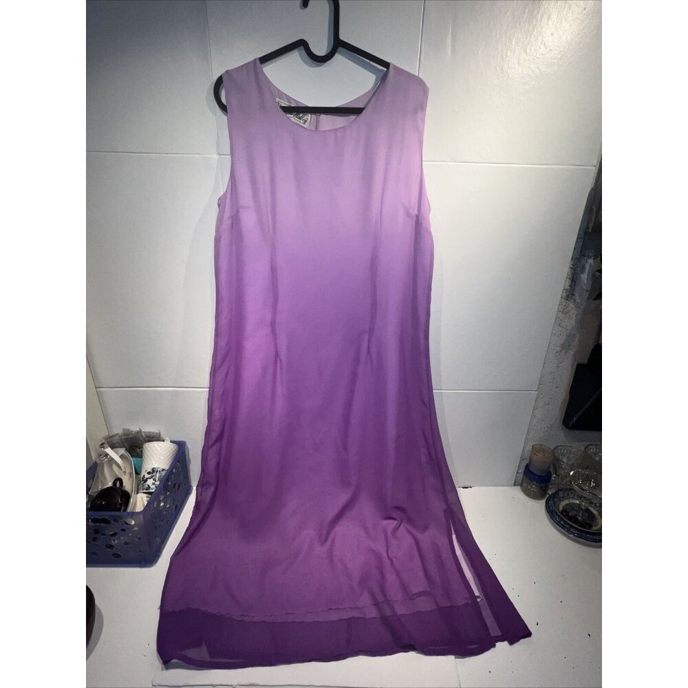 Vtg Victoria‎ Holly Sheer  Purple Hombre Maxi Dress Cottagecore 14p 90s Grunge